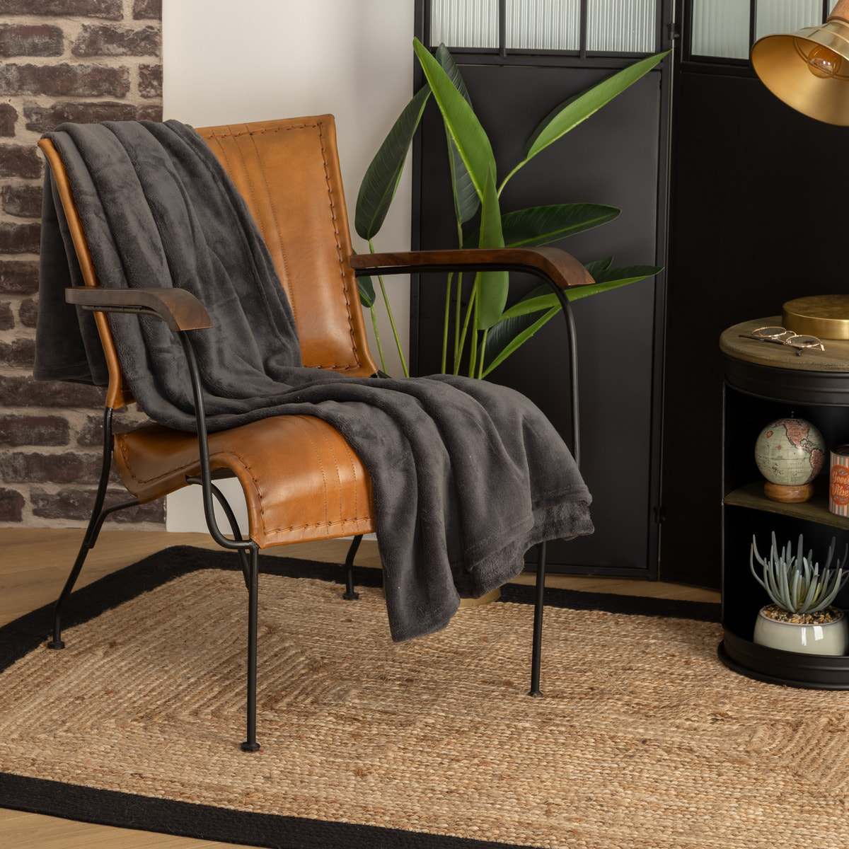 Plaid - microfibre - gris foncé - 125x150 cm