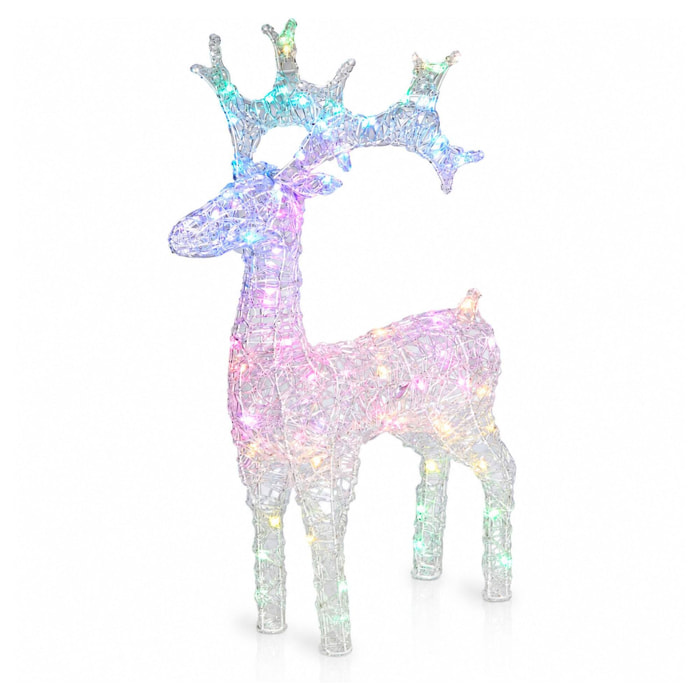 Reno navideño led acrílico rgb con 80 leds multicolor, con mando a distancia y temporizador 45x16x75cm