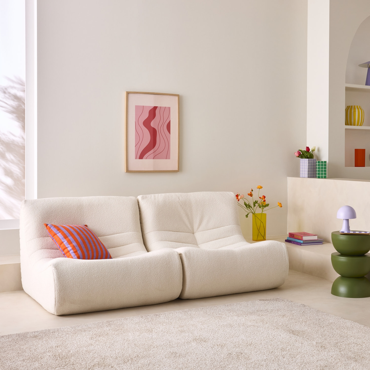 Lot de 2 fauteuils chauffeuses en bouclette texturée blanc style contemporain 1 place