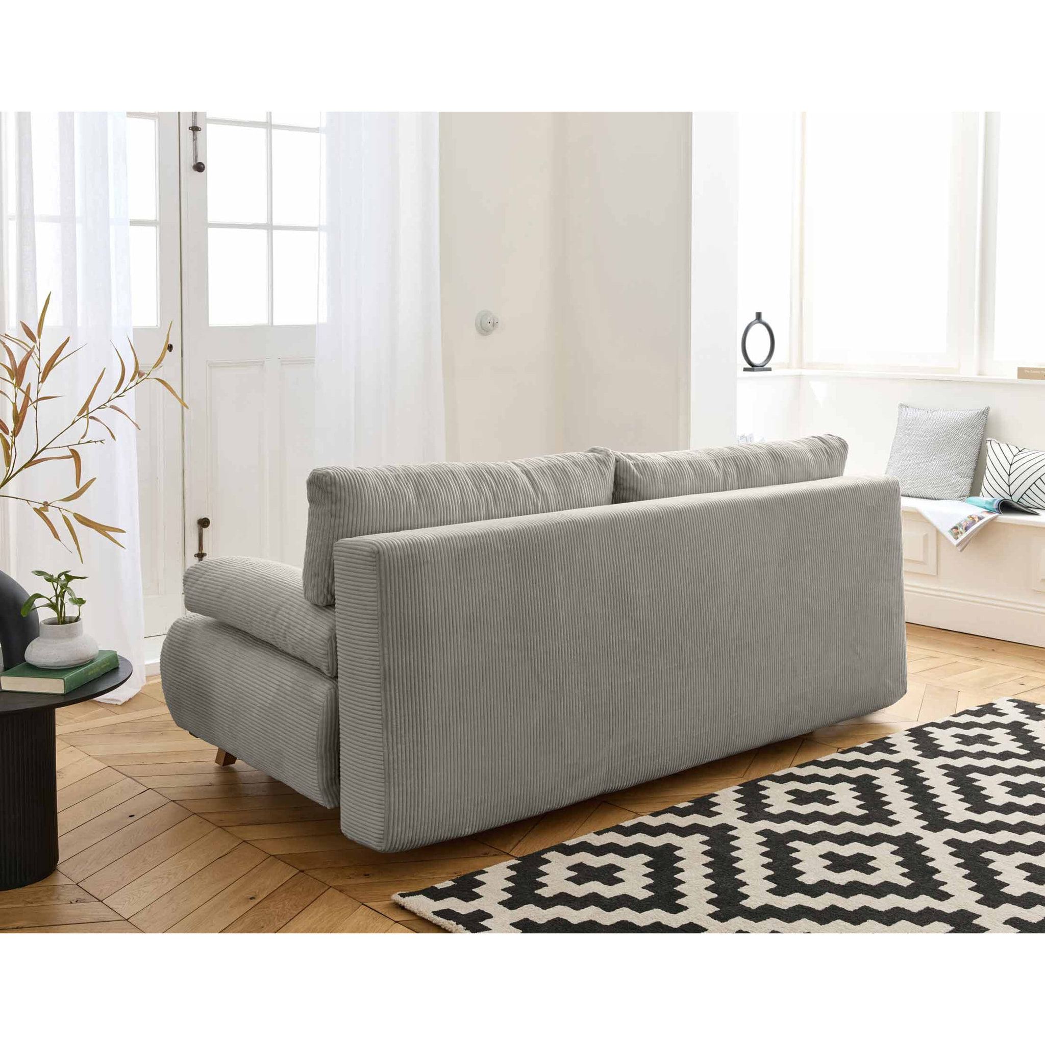 Cristal - canapé 3 places - convertible avec coffre et pouf - en velours côtelé - Gris clair