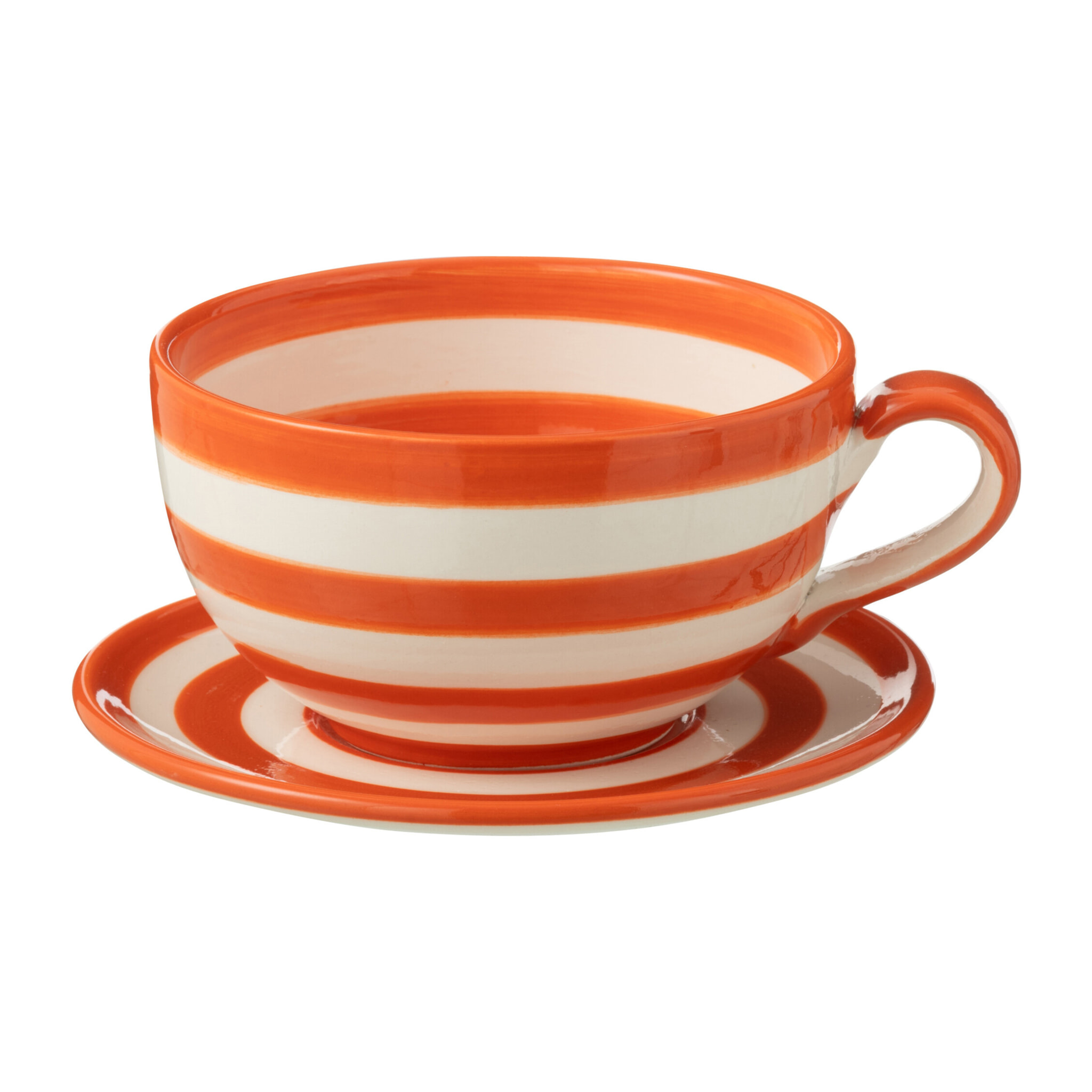 J-Line tasse + sous-tasse Granada Stripes - céramique - blanc/orange