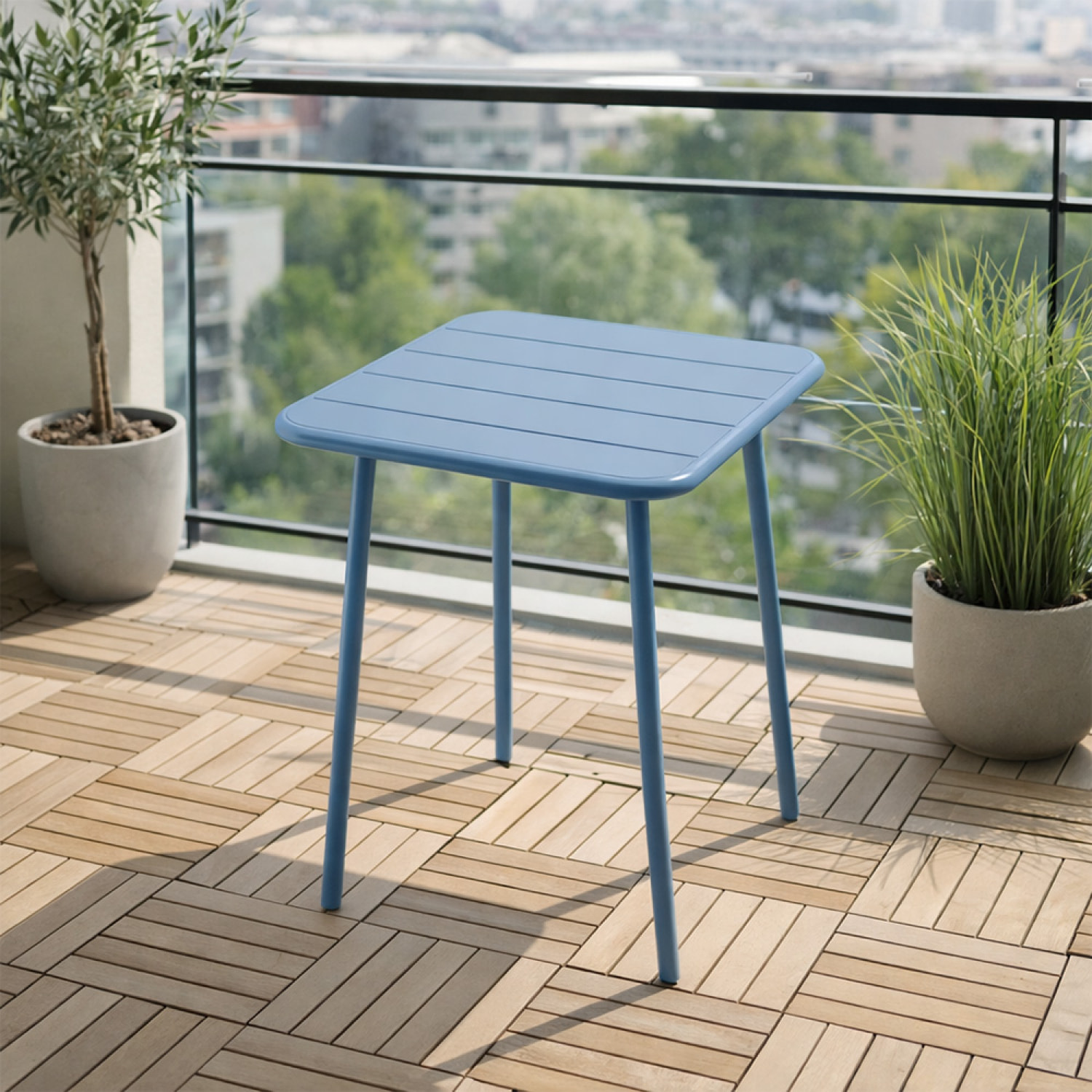 EVORA Table carrée 2 places 50x50cm bleu