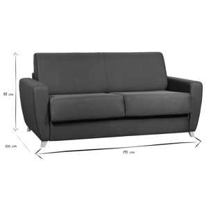 Canapé convertible 3 places en tissu bleu canard et bois clair avec matelas 18 cm GRAHAM