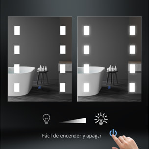 Espejo de Baño con Luz LED 14,5 W 70x50 cm Espejo para Baño con Función de Antivaho Marco de Aluminio Interruptor Táctil y Luces Blanco Frío Plata