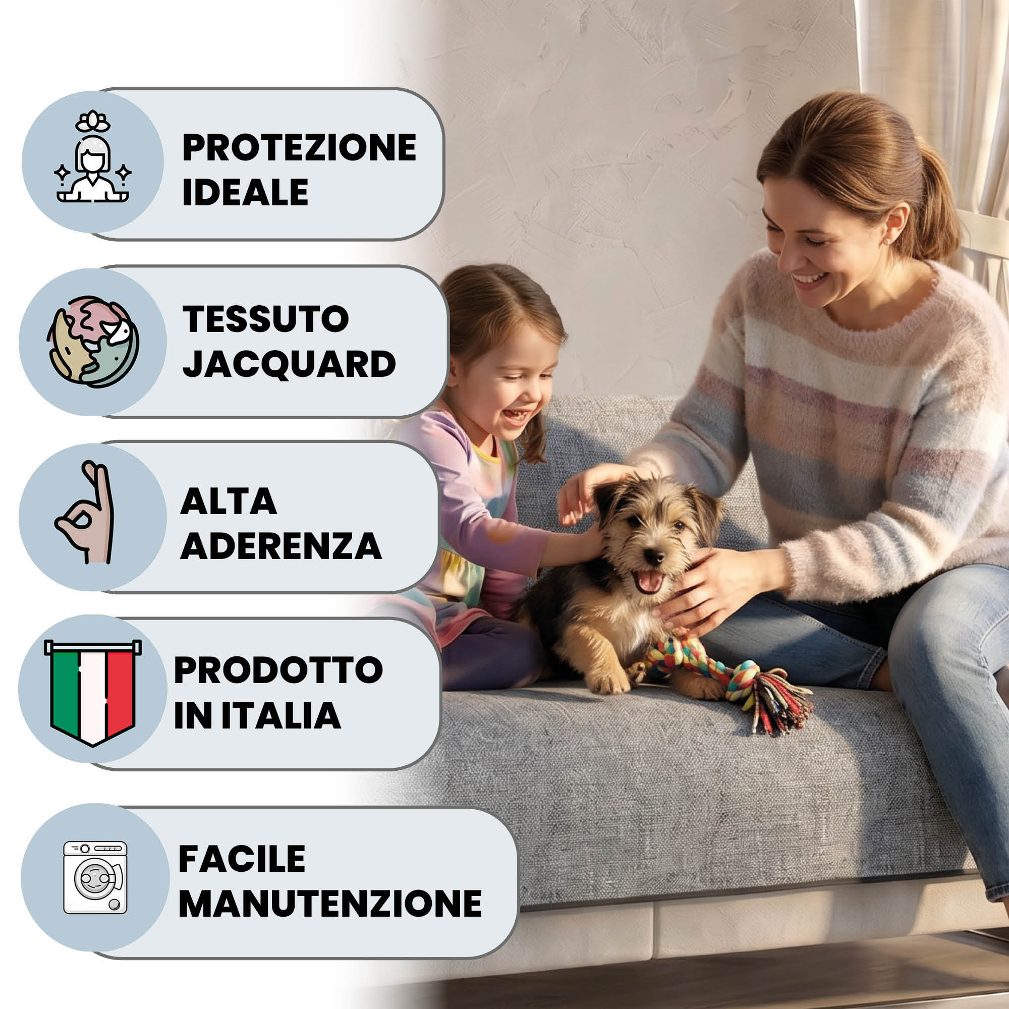 COPRIDIVANO COMFORT, Antiscivolo, Cotone+Microfibra+Fibre Varie, Made in Italy - GRIGIO SCURO