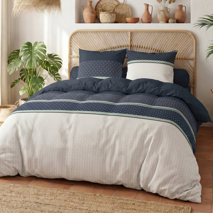 Parure housse de couette 240x220 cm imprimée graphique + 2 taies 100% Coton - ANDY