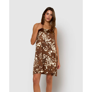 Vestido corto satinado de tirantes animal print roma marrón