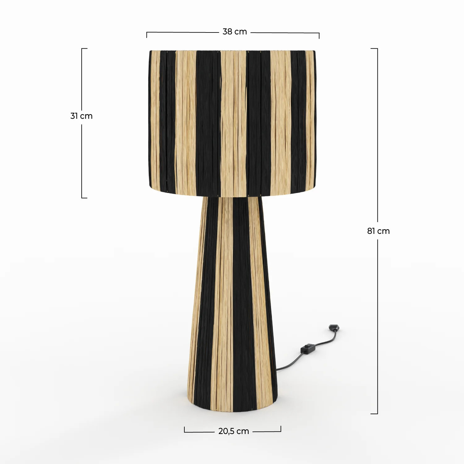 Grande lampe rayée noire en feuille de palmier - Soléa