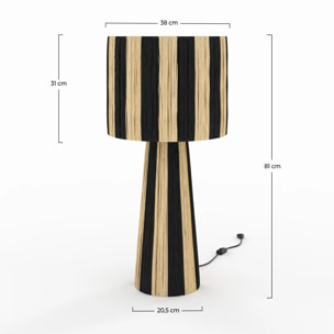 Grande lampe rayée noire en feuille de palmier - Soléa