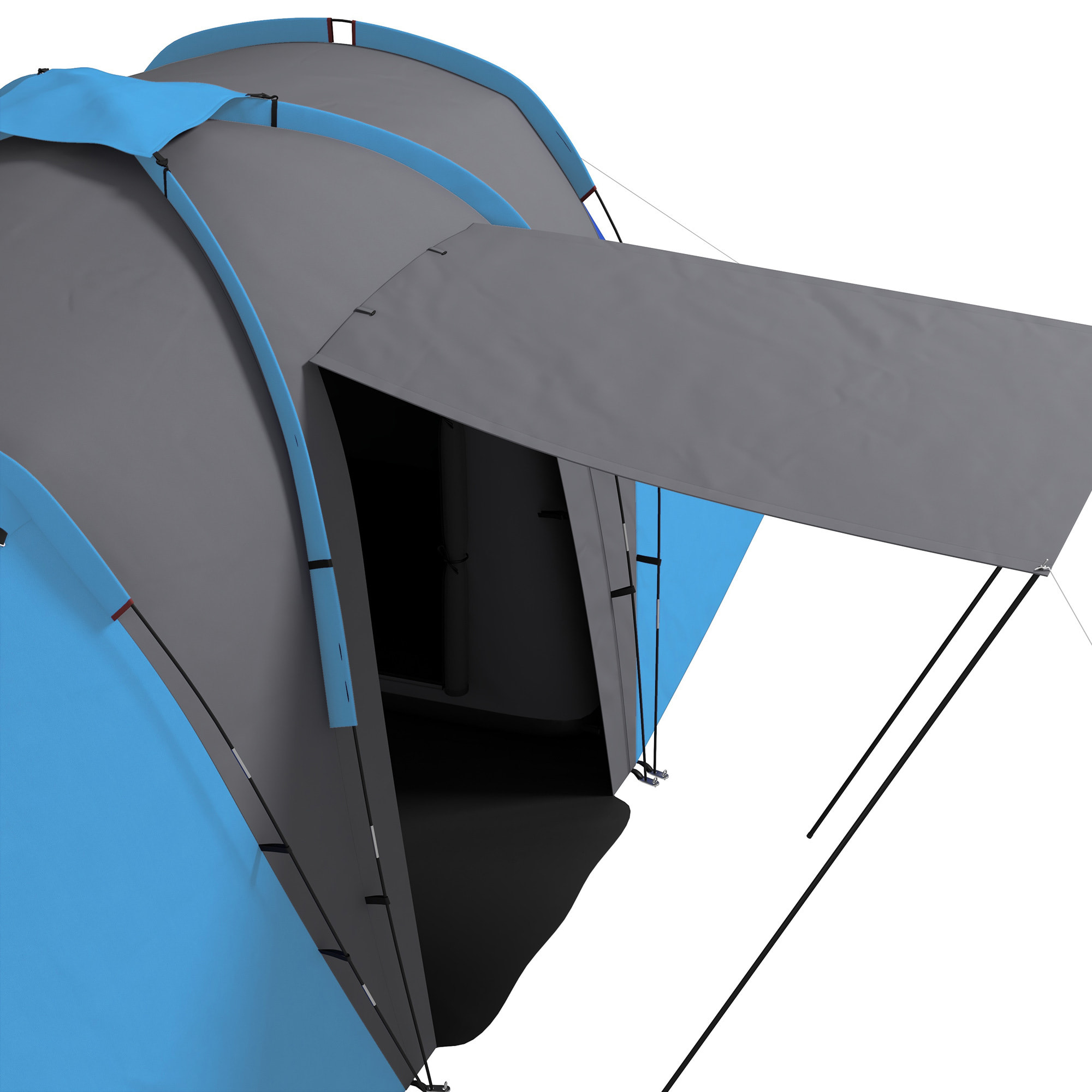 Tente de camping familiale 4-6 pers. - tente tunnel 2 grandes portes sac inclus - fibre verre polyester gris bleu
