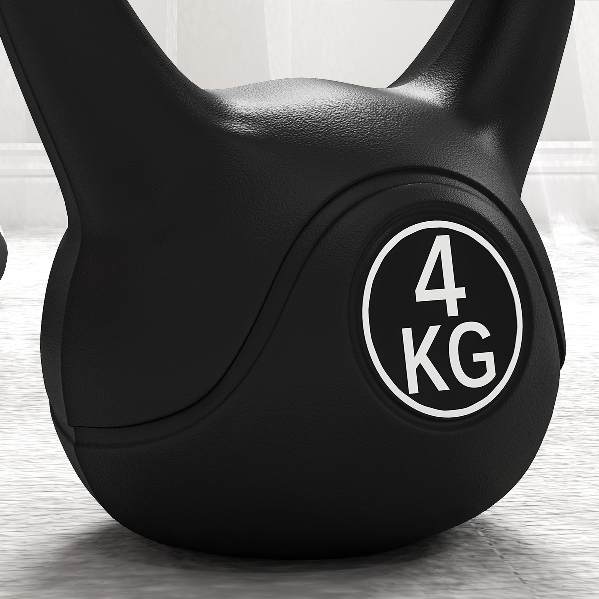 Pesa Rusa 4 kg, Kettlebell Revestimiento de Plástico y Relleno de Arena, con Mango Ancho y Base Plana, para Entrenamiento Culturismo, en Casa, Gimnasio, Negro