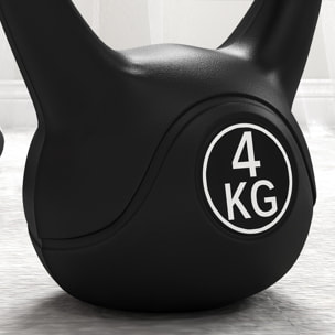 Pesa Rusa 4 kg, Kettlebell Revestimiento de Plástico y Relleno de Arena, con Mango Ancho y Base Plana, para Entrenamiento Culturismo, en Casa, Gimnasio, Negro