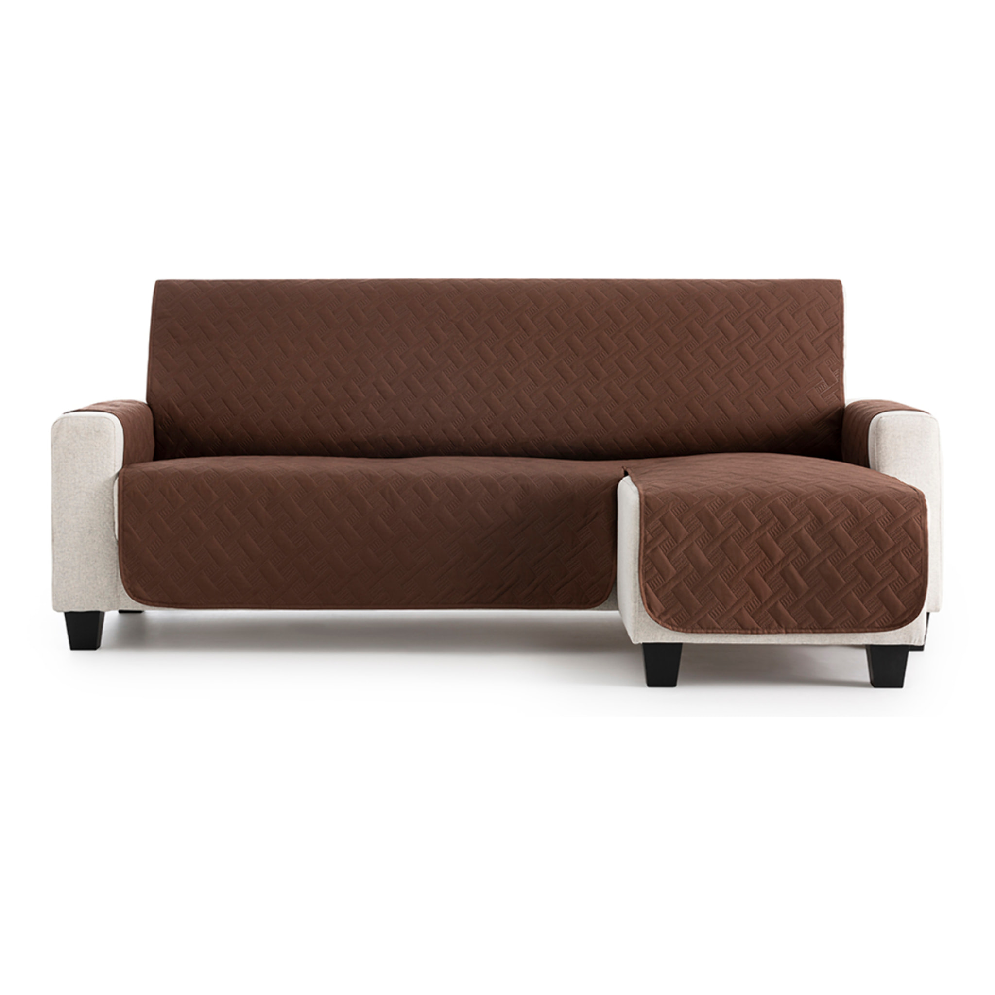 Cubre sofá para Chaise Longue DRY acolchado y antimanchas marrón (brazo derecho)