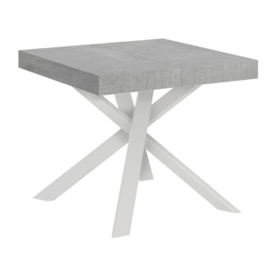 Mesa extensible 90x90/194 cm Clerk tapa Cemento patas Blancas