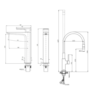 set mitigeur lavabo haut + mitigeur cuisine, bec flexible, aérateur Neoperl®, noir mat (SATBS285C)