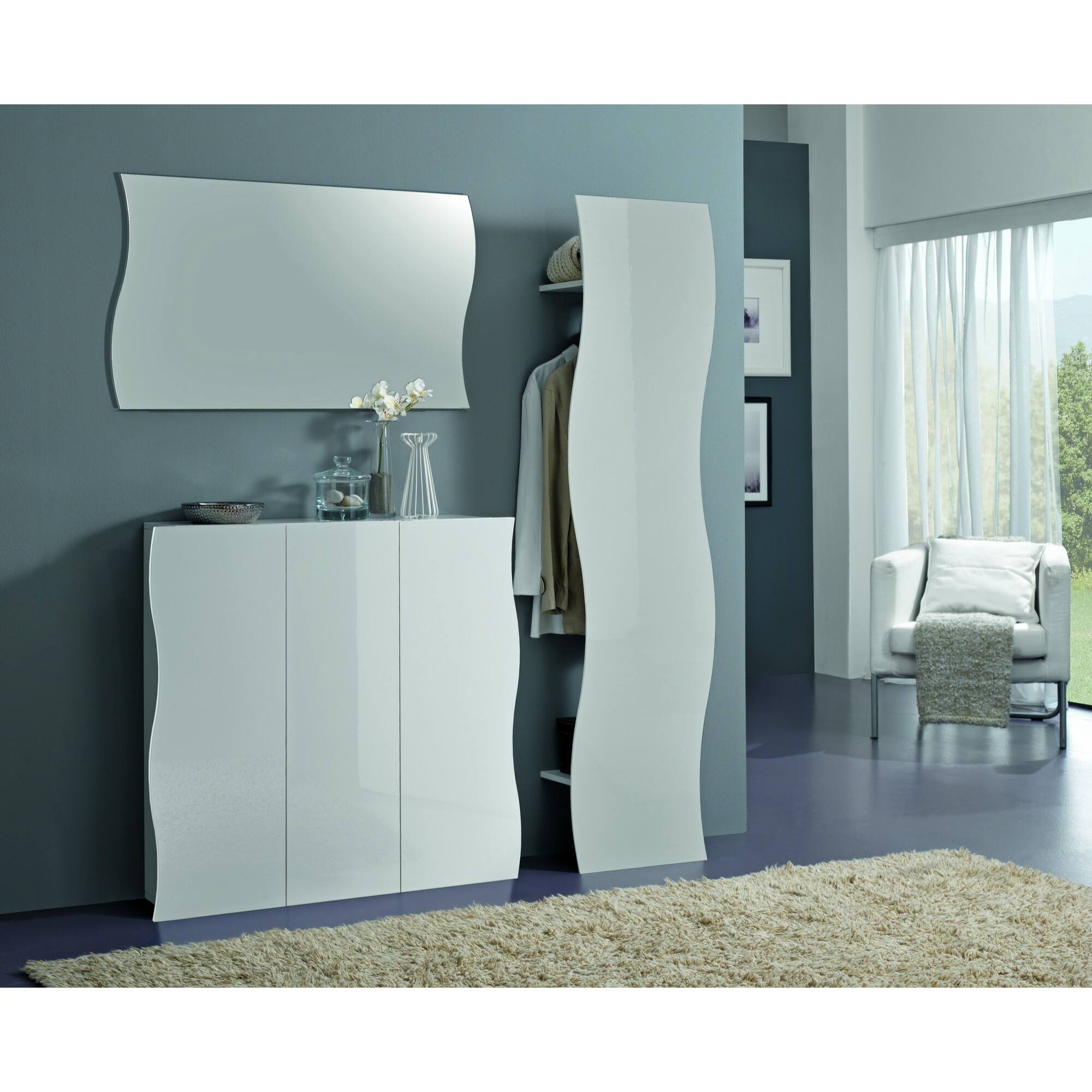 Mobile da ingresso Alilia, Entratina moderna multifunzione, Armadietto multiuso per atrio, 100% Made in Italy, cm 40x27h186, Bianco lucido