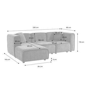 Canapé d'angle gauche 3 places tissu beige 2 coussins carrés L 230 x P 145 x H 70 cm - Lester