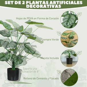 Conjunto de 2 Plantas Artificiales Decorativas 65 cm Plantas Artificiales con Maceta y Hojas para Interior Hogar Salón Oficina Verde
