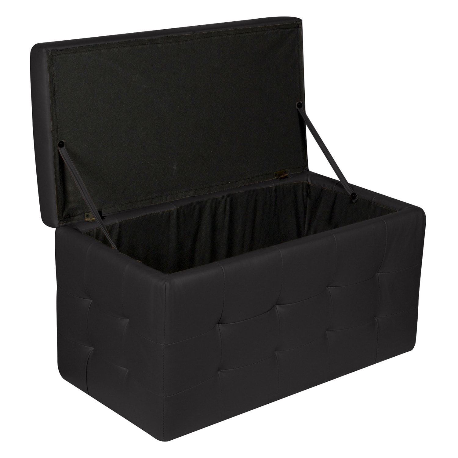 Pouf- contenitore in ecopelle, colore nero, Misure 84 x 49 x 44 cm