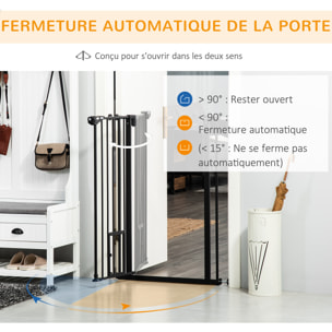 Barrière de sécurité chien H.104 cm - porte double verrouillage - sans perçage - acier noir