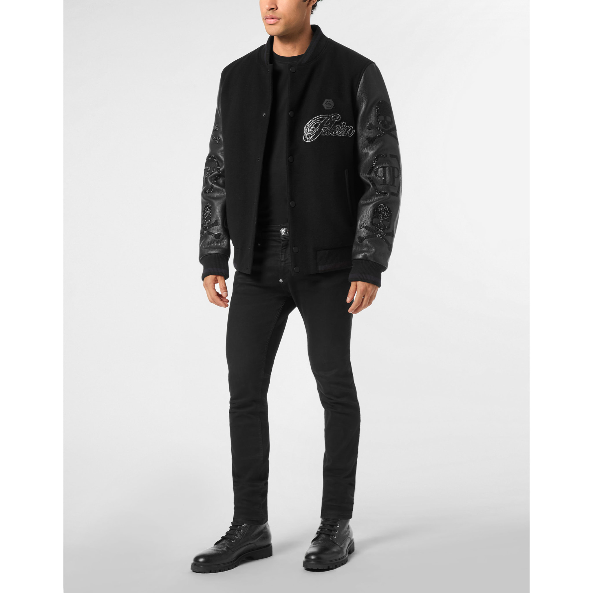 PHILIPP PLEIN Leather Bomber WOOL &AMP