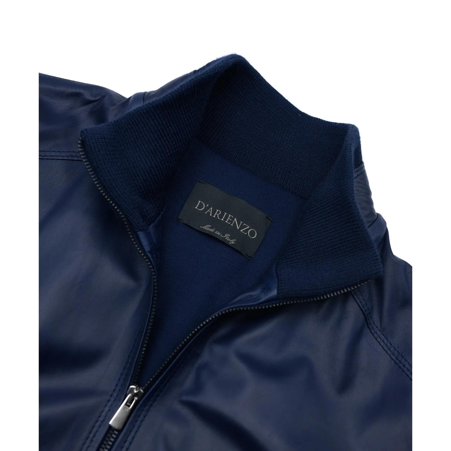 Giubbotto Bomber in pelle blu nappa effetto liscio