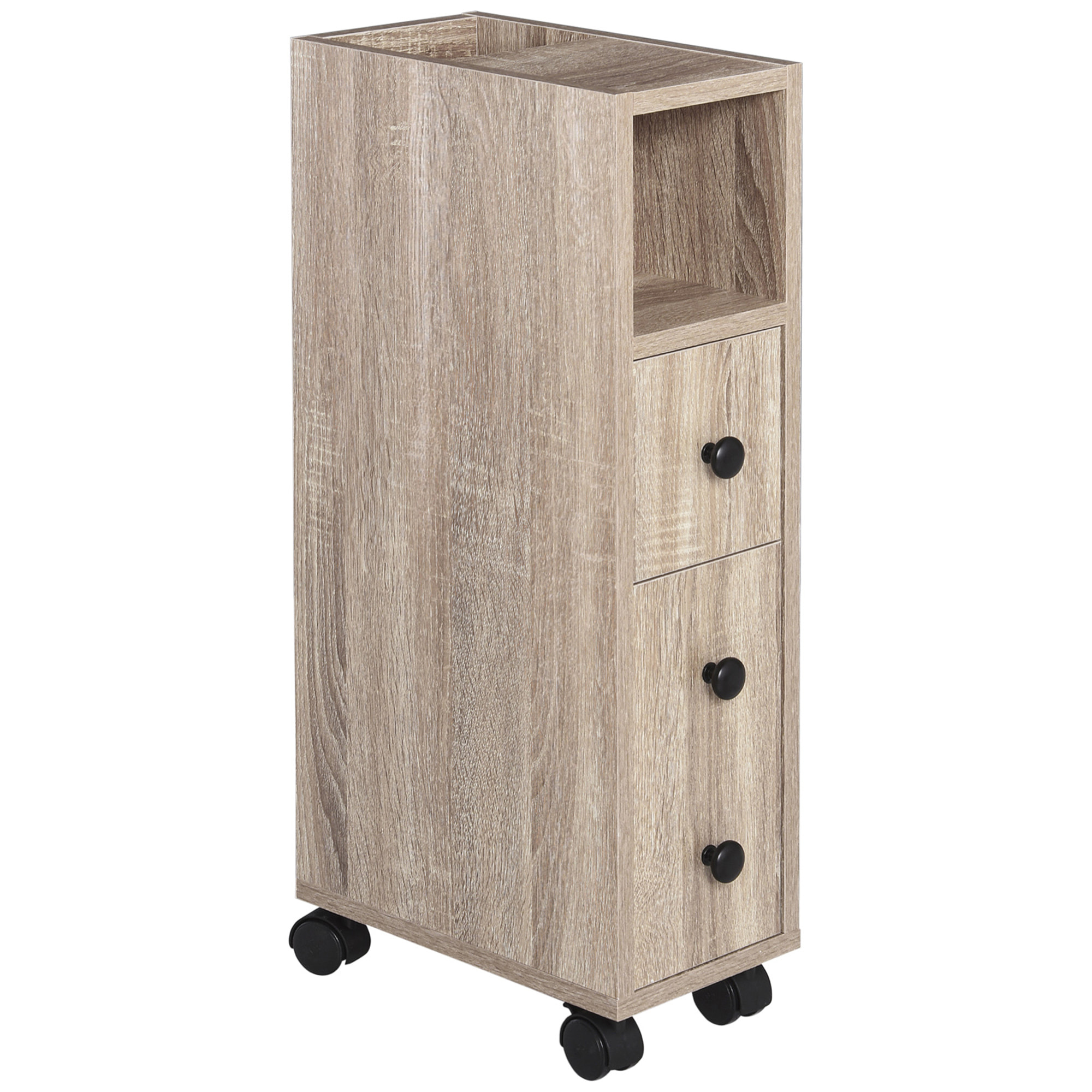 Support papier toilette - porte-papier toilette - armoire pour papier toilette - 3 niveaux + sortie papier panneaux aspect chêne clair