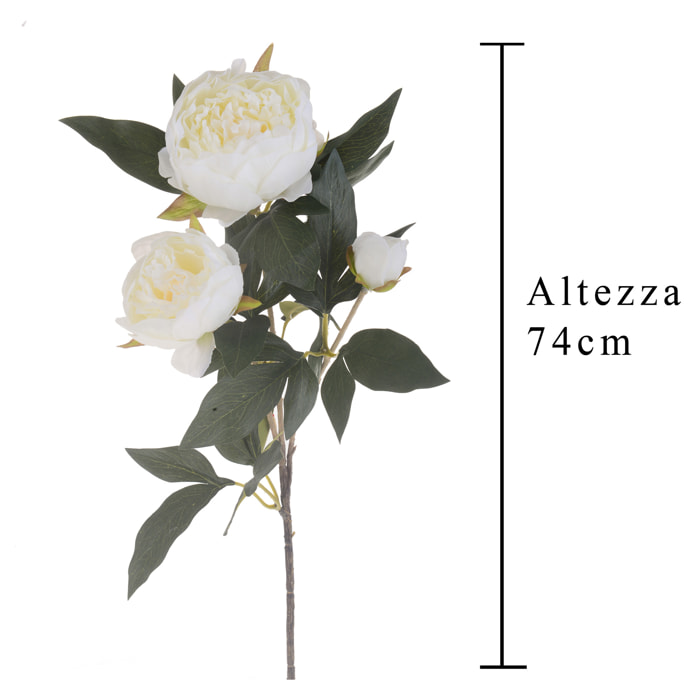 Peonia Con 3 Fiori. Altezza 74 Cm - Pezzi 4 - 17,8X74X27,9cm - Colore: Bianco - Bianchi Dino - Fiori Artificiali