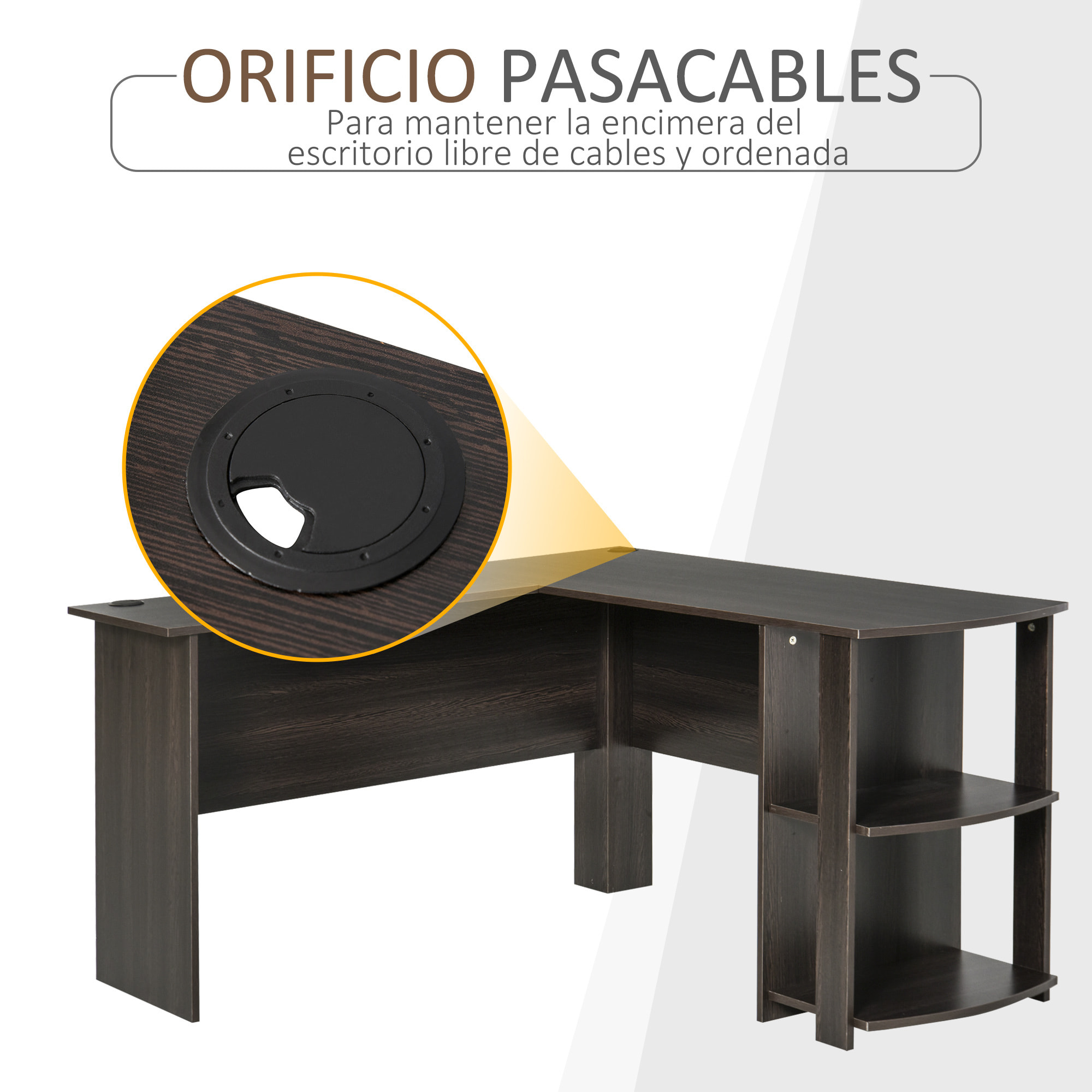 Mesa de PC Esquinera Forma L de Madera 136x130x72cm Negro