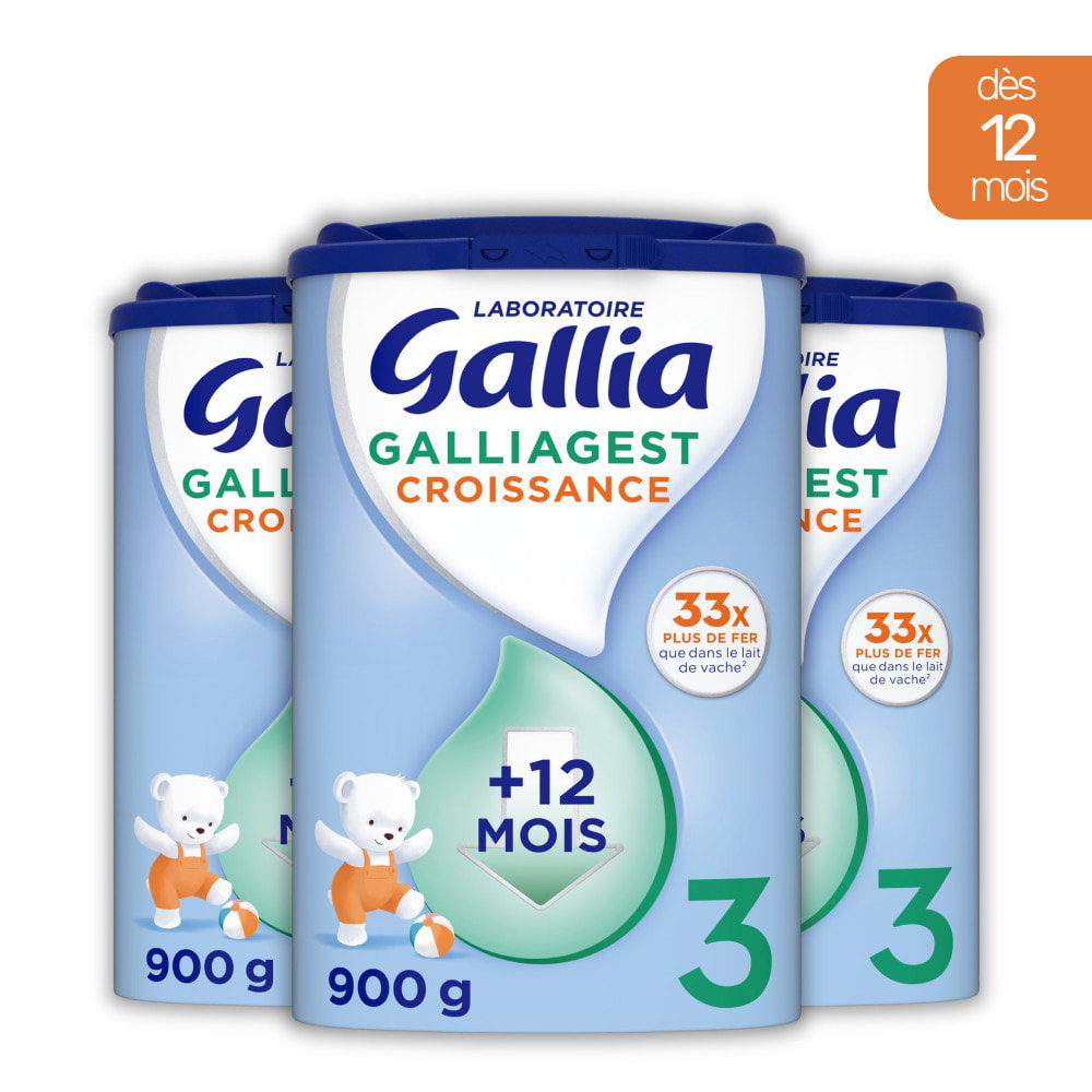 3 Boîtes de Lait en poudre Galliagest Premium Croissance (3x900g) - Gallia De 12 à 18 Mois