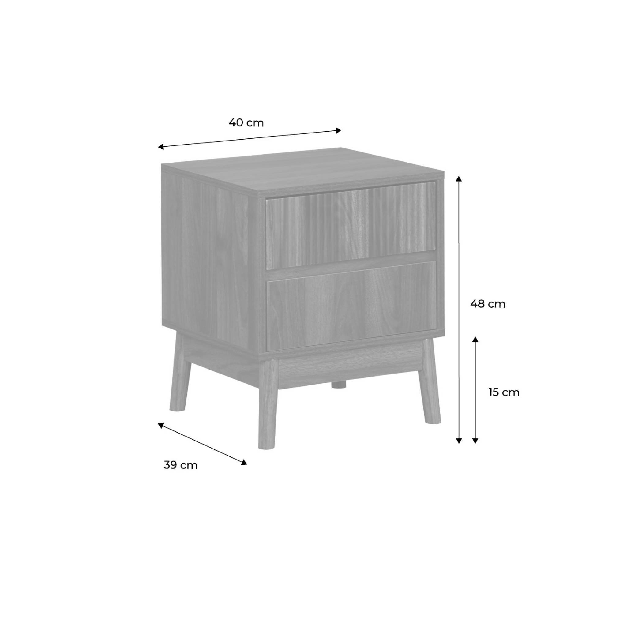 Table de chevet deux tiroirs. décor bois de noyer et piétement en pin - Linear