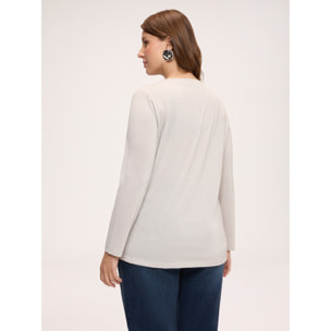 Fiorella Rubino - T-shirt in jersey laminato scollo a V - Beige