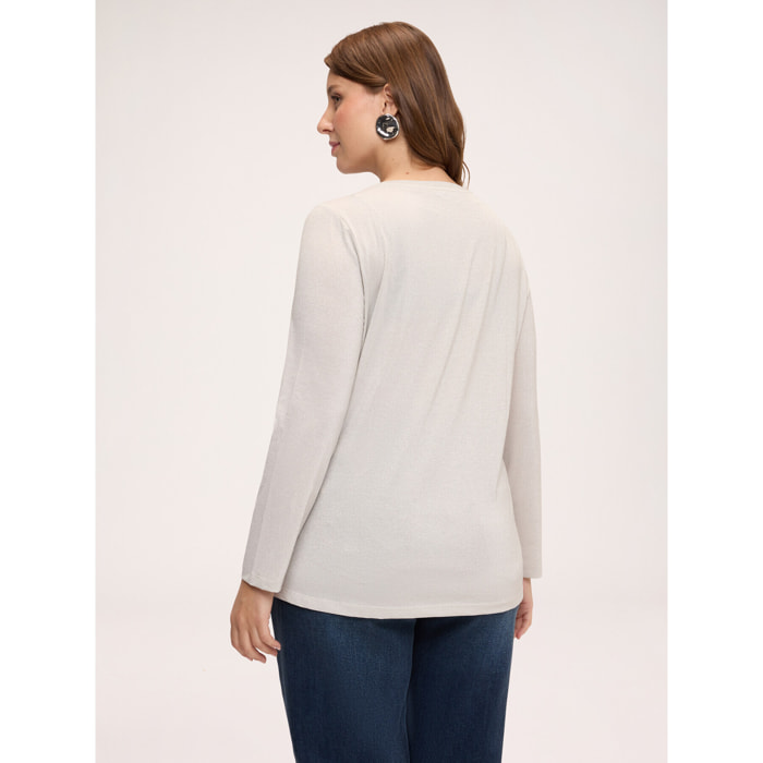 Fiorella Rubino - T-shirt in jersey laminato scollo a V - Beige