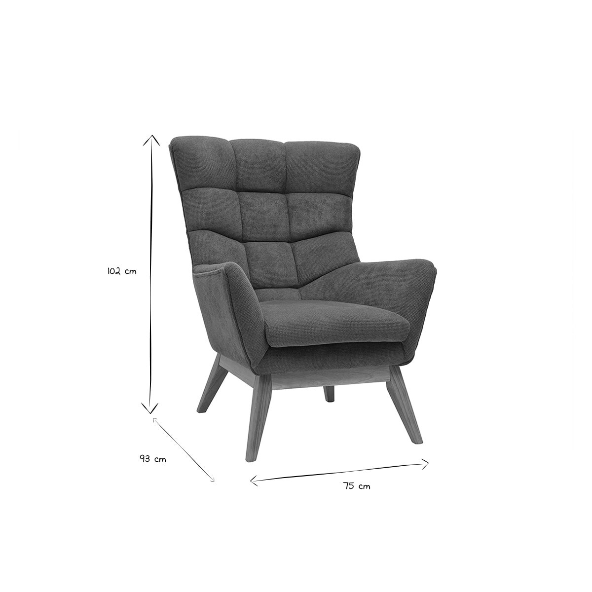 Fauteuil scandinave en tissu chenille terre brûlée et bois clair BRODY
