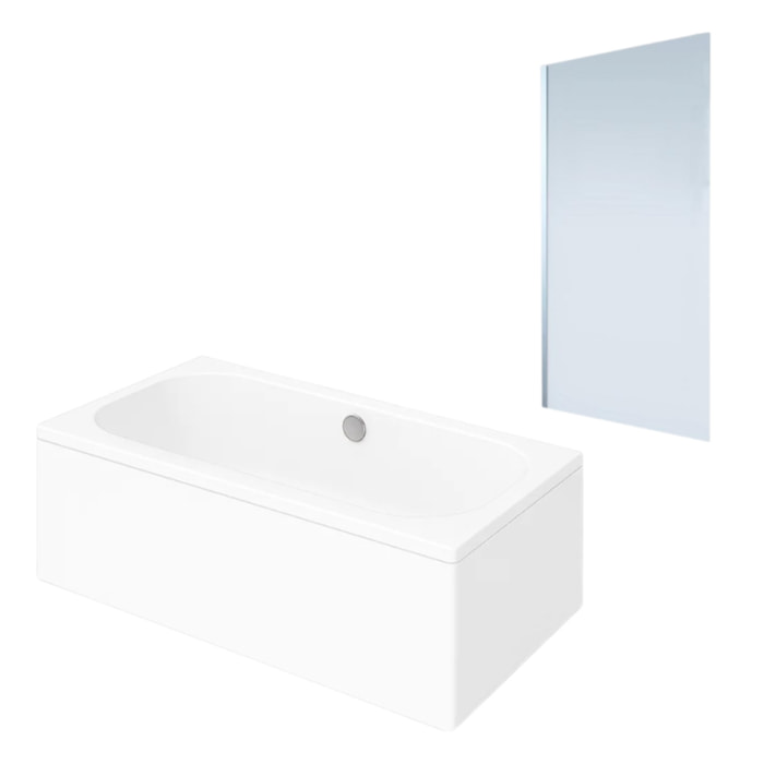 Baignoire droite Oberon quaryl 190 x 90 cm  + Pare bain gauche AURYS Mist 1 chromé