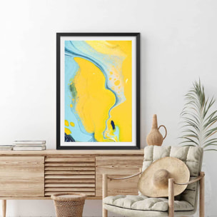 Affiche abstraite ondes sonores et dunes Affiche + cadre en bois - Noir