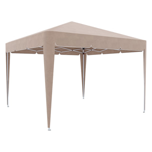 Gazebo Pieghevole Impermeabile 3 x 3 M Giardino Con 4 Sacche Pesi Sacca Trasporto Chiusura Fisarmonica Struttura Acciaio Copertura 160 gr/m² Tortora