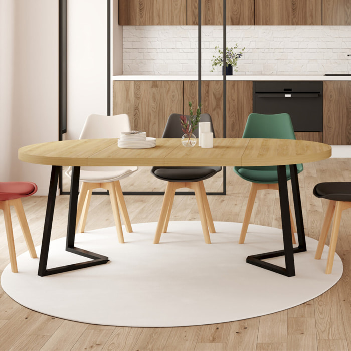 Table à manger ronde extensible Sana bois et noir Ø110-200cm