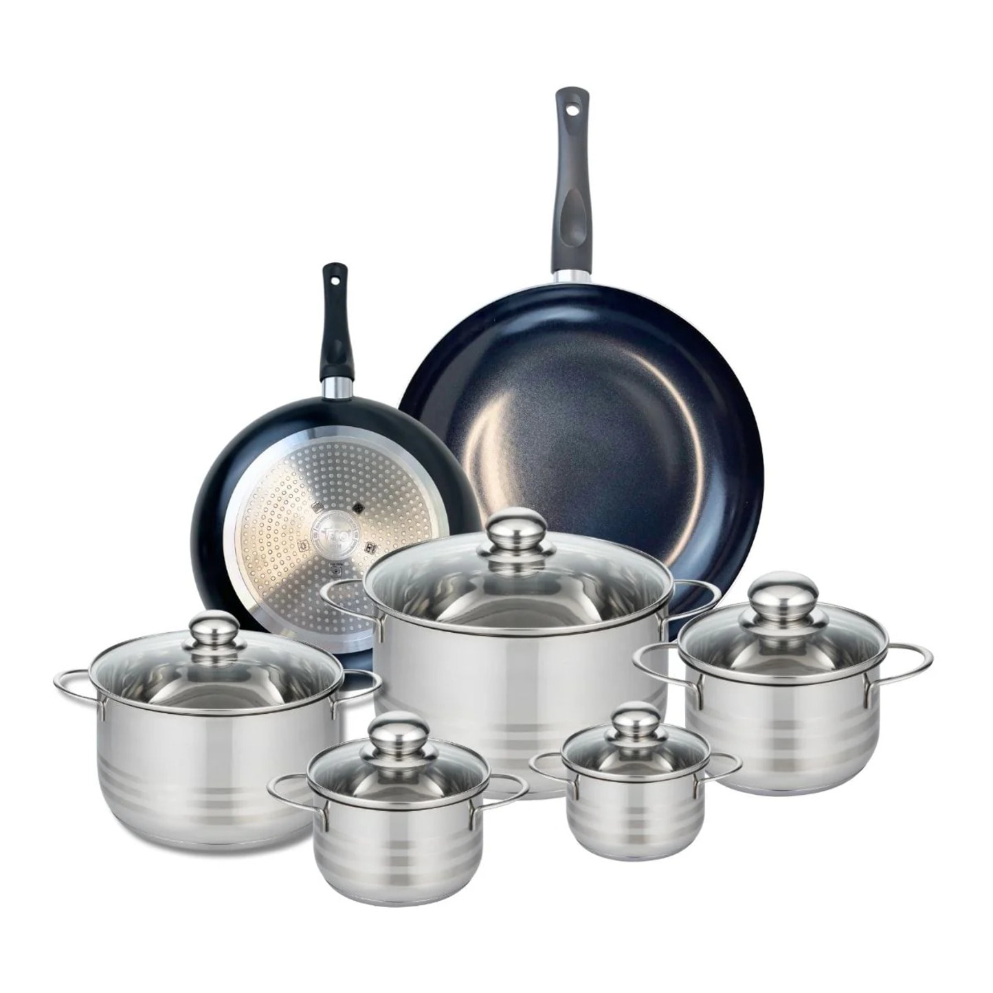 Ensemble de 2 Poêles de cuisson 24 et 32 cm et 5 faitouts 12, 14, 16, 20 et 24 cm Elo Prima Brillant