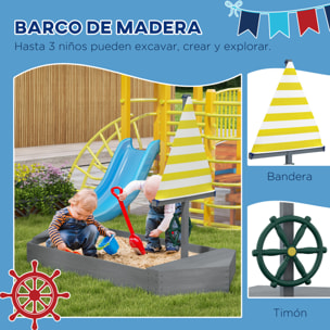 Arenero para Niños de Madera Arenero Infantil con Bandera y Timón en Forma de Velero para Patio Jardín 190x90x138 cm Girs Oscuro