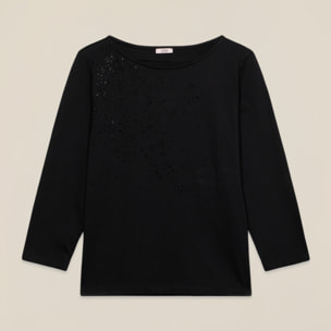 Oltre - Camiseta de algodón con aplicaciones - Negro