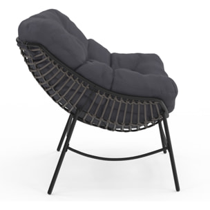 Fauteuil de jardin Lois rotin et coussin gris