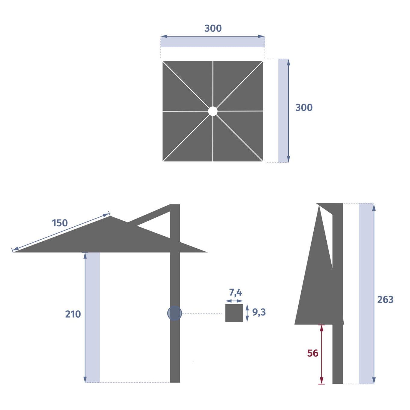 Parasol déporté "Melhia" lin 3x3m