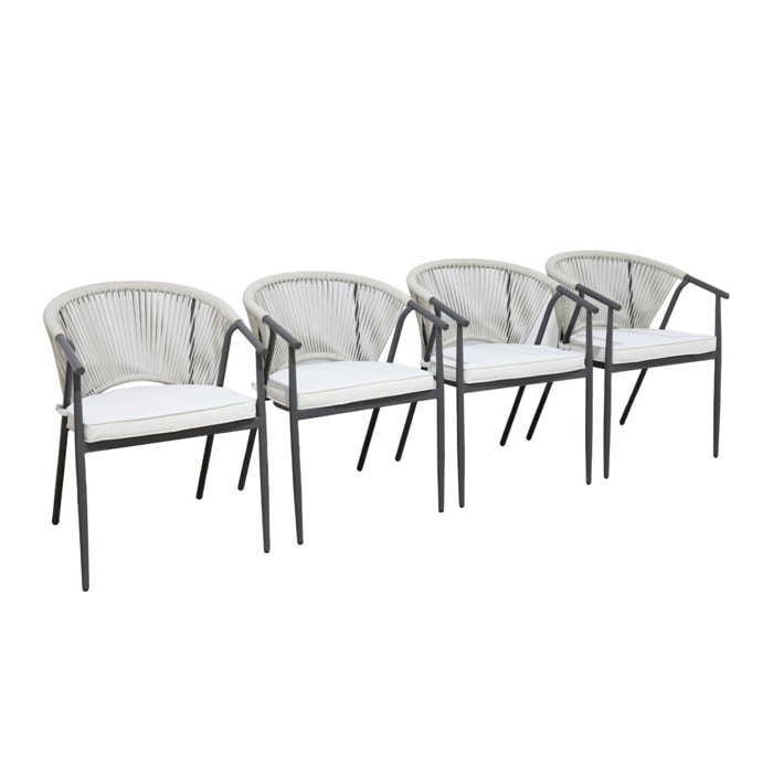 Fauteuil de jardin empilable acier et cordes (lot de 4) LIORA