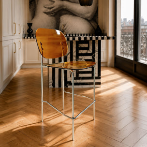 Lot de 2 chaises de bar en résine acrylique et métal ambre GLAM