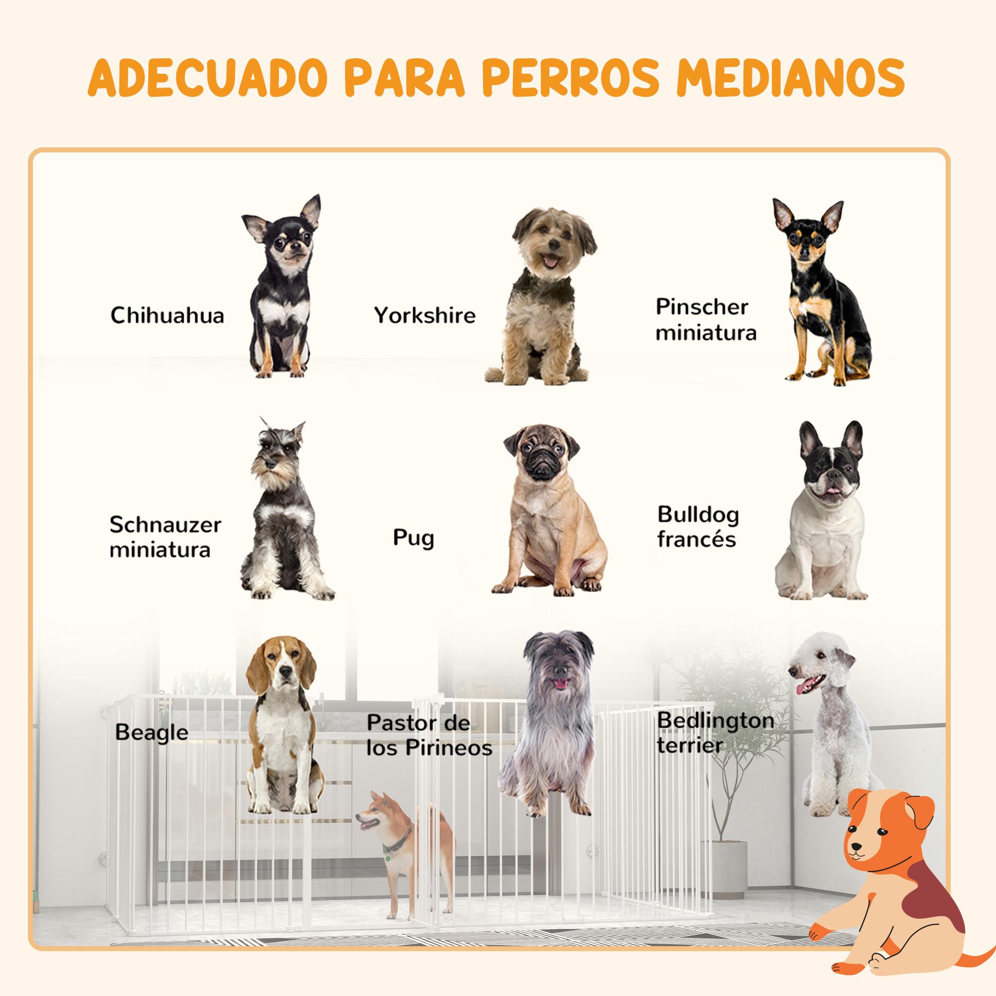 Parque para Perros de 8 Paneles 64x90 cm Corralito para Mascotas Plegable de Acero con Doble Cerradura Función de Bloqueo Auxiliar y Forma de Bricolaje para Pasillos Escaleras Blanco