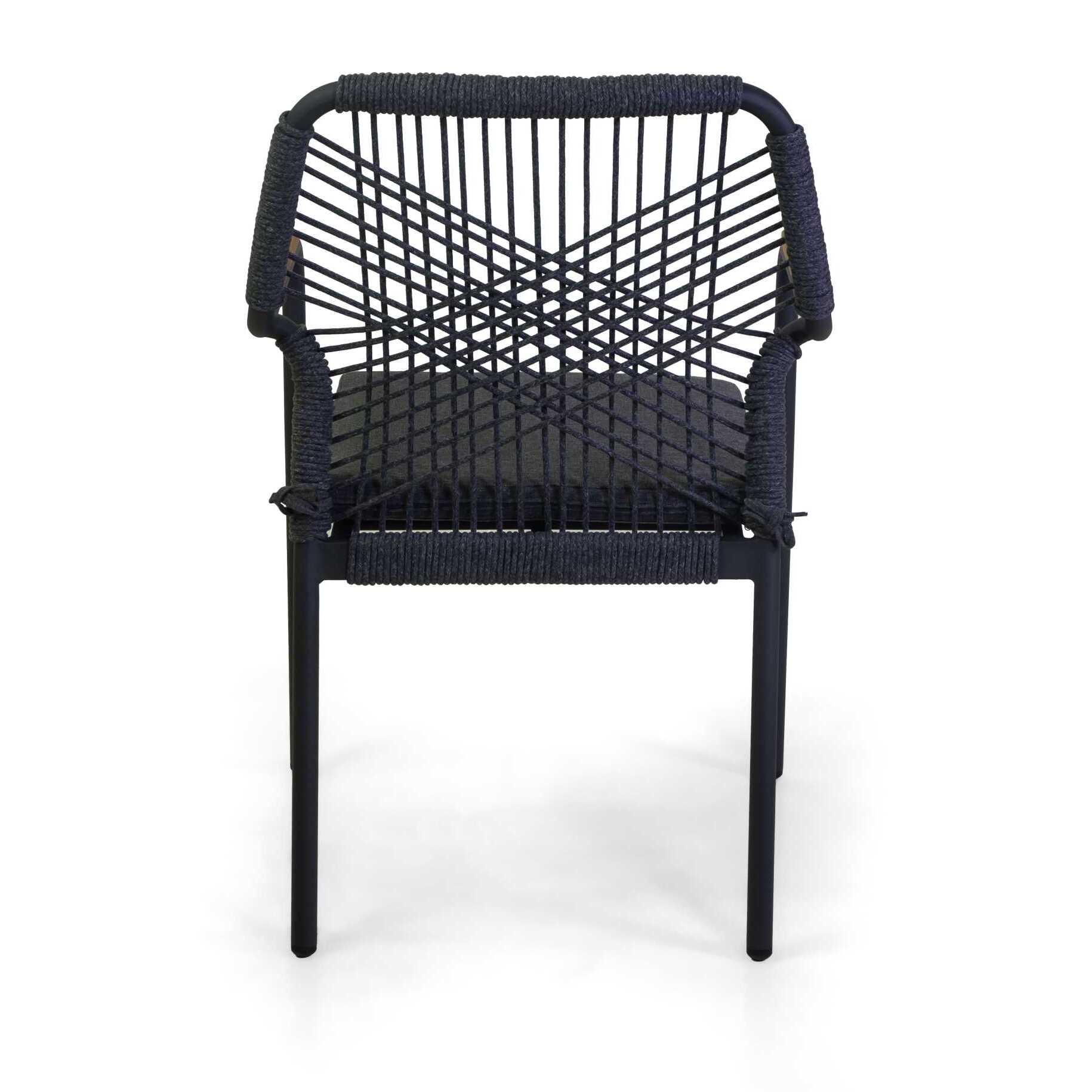 Poltrona Vacchetti Dean in alluminio antracite con corda e cuscino grigio cm56x62h85