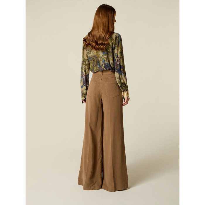Oltre - Pantaloni palazzo in lyocell con charm - Marrone