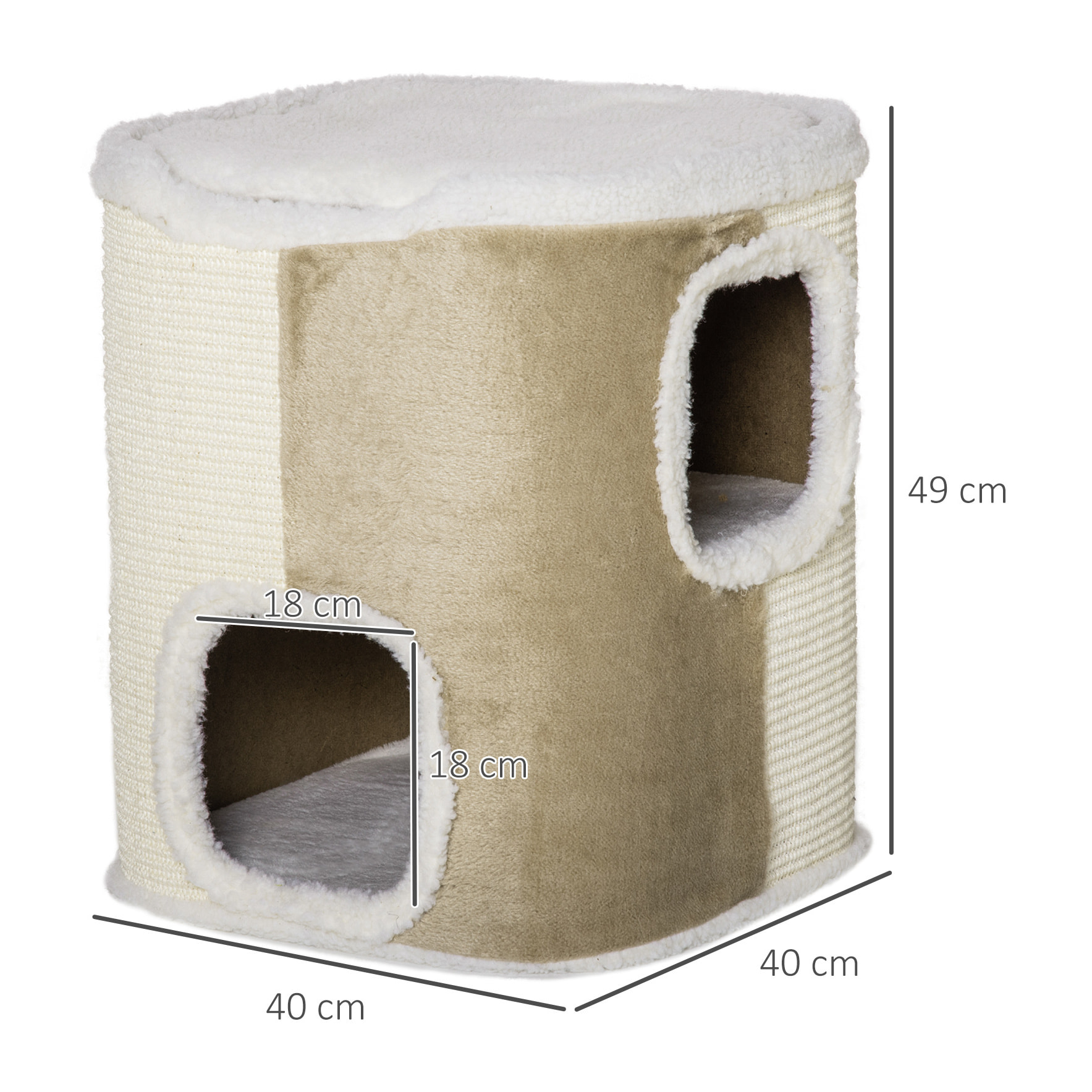 Barril Rascador para Gatos 2 Niveles con Cuevas de Sisal Felpa 40x40x49 cm Beige