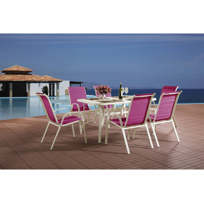 Table et chaises de jardin en textilène "Cordoba" - Phoenix - 6 places - Fuschia